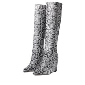 Michael Kors Isra Snake Embossed Leather Wedge Boot Size 8 M